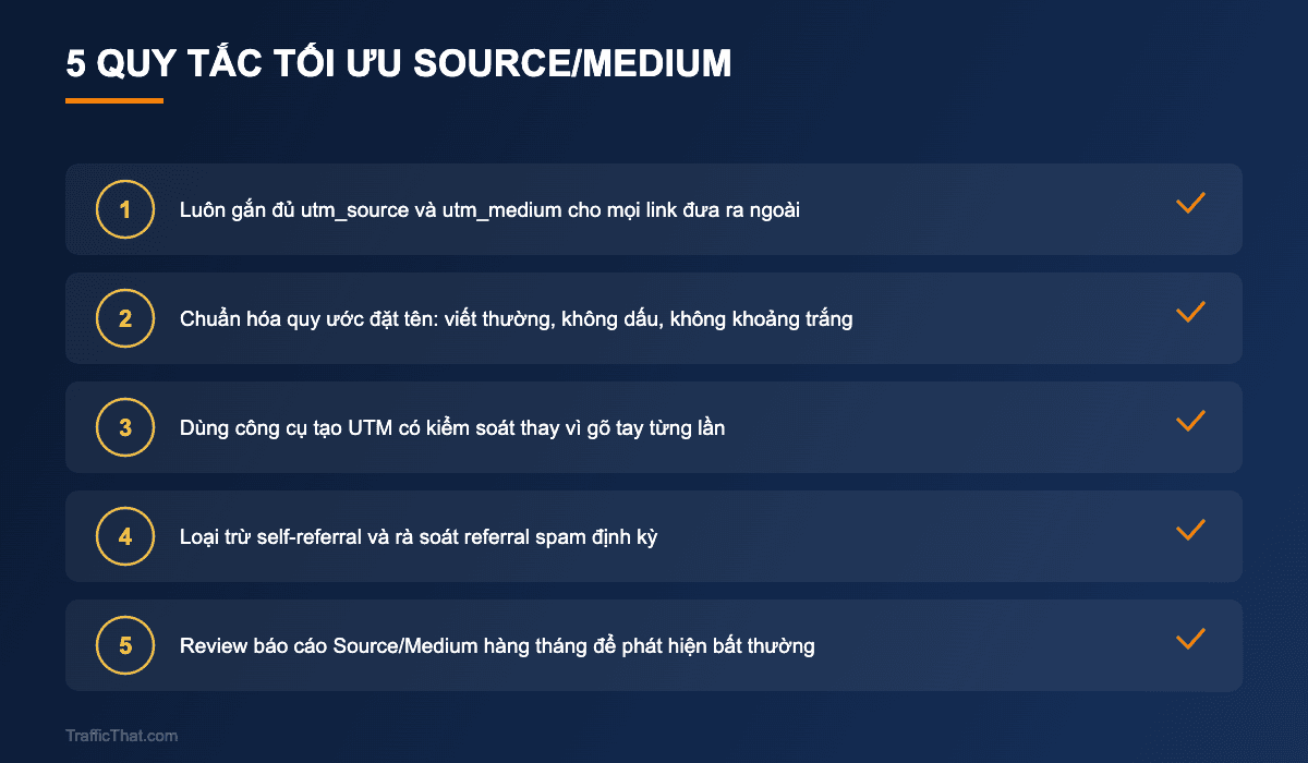 Checklist 5 quy tắc tối ưu Source Medium cho dữ liệu sạch trong GA4