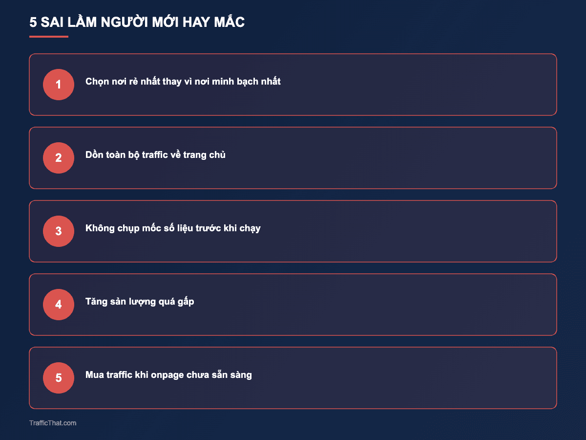 5 sai lầm người mới hay mắc khi mua traffic user: chọn nơi rẻ nhất, dồn traffic về trang chủ