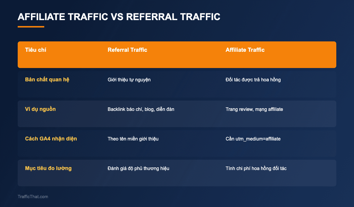 Bảng so sánh Affiliate Traffic và Referral Traffic