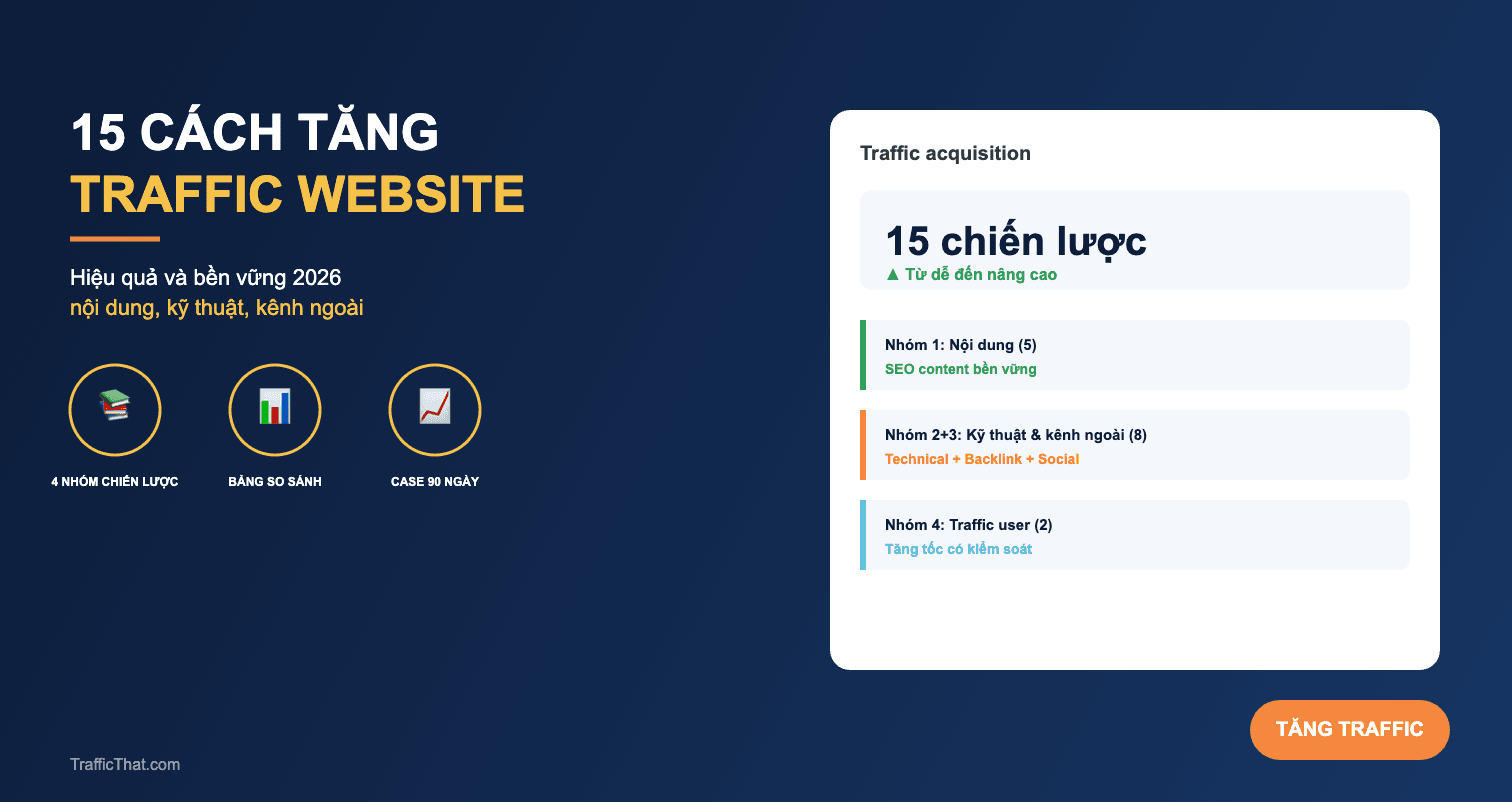 15 cách tăng traffic cho website hiệu quả và bền vững 2026: nội dung, kỹ thuật, mạng xã hội