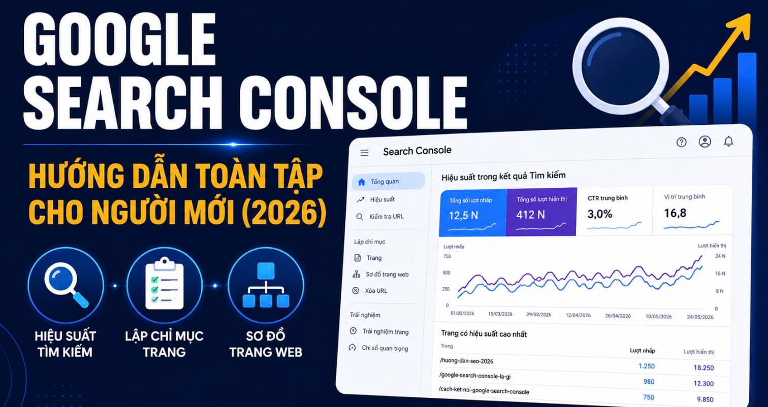 Google Search Console hướng dẫn toàn tập cho người mới 2026: hiệu suất tìm kiếm, lập chỉ mục trang và sơ đồ trang web Google Search Console hướng dẫn toàn tập cho người mới 2026: hiệu suất tìm kiếm, lập chỉ mục trang và sơ đồ trang web