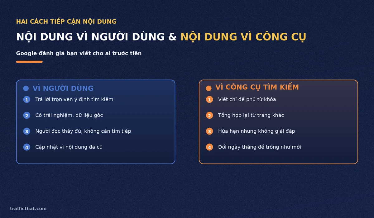 Nội dung vì người dùng và nội dung vì công cụ tìm kiếm So sánh nội dung viết vì người dùng và nội dung viết vì công cụ tìm kiếm theo Helpful Content Update