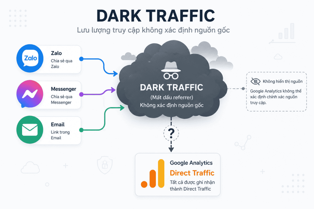 Hiện tượng dark traffic trong GA4 từ Zalo Messenger và Email