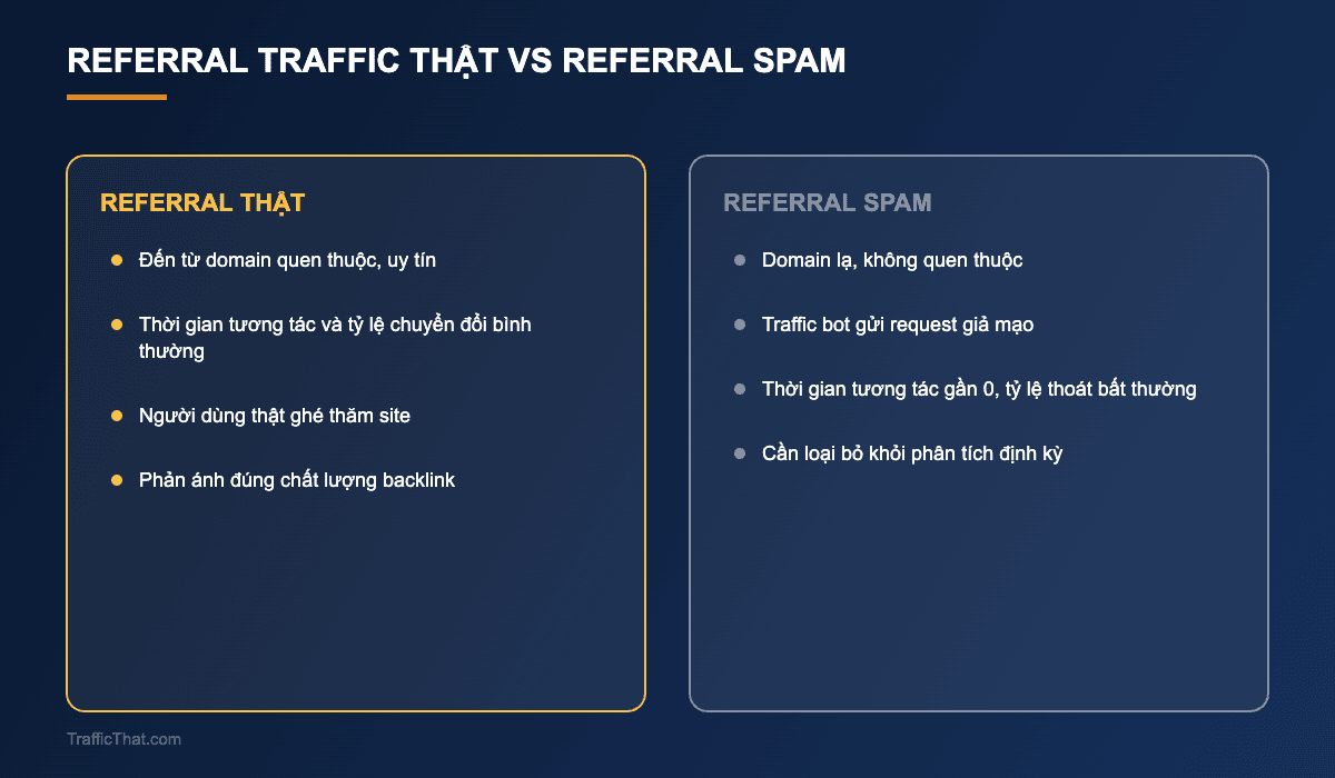 So sánh Referral Traffic thật và Referral spam