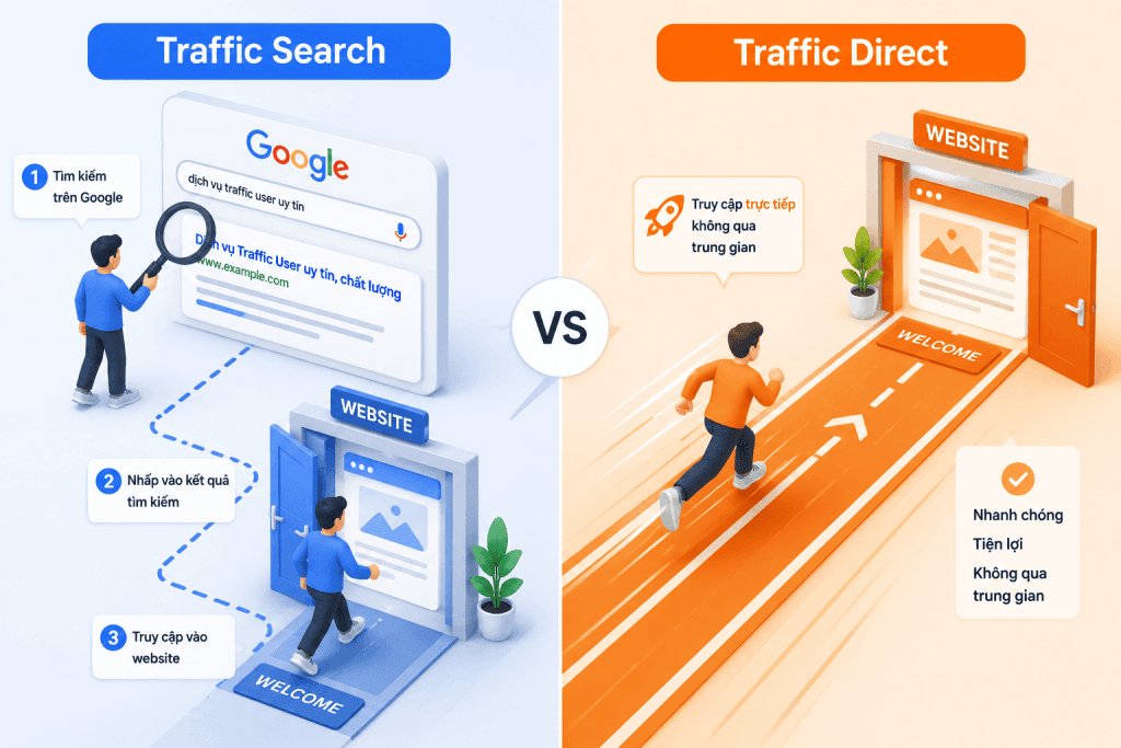 So sánh sự khác nhau giữa traffic search và traffic direct
