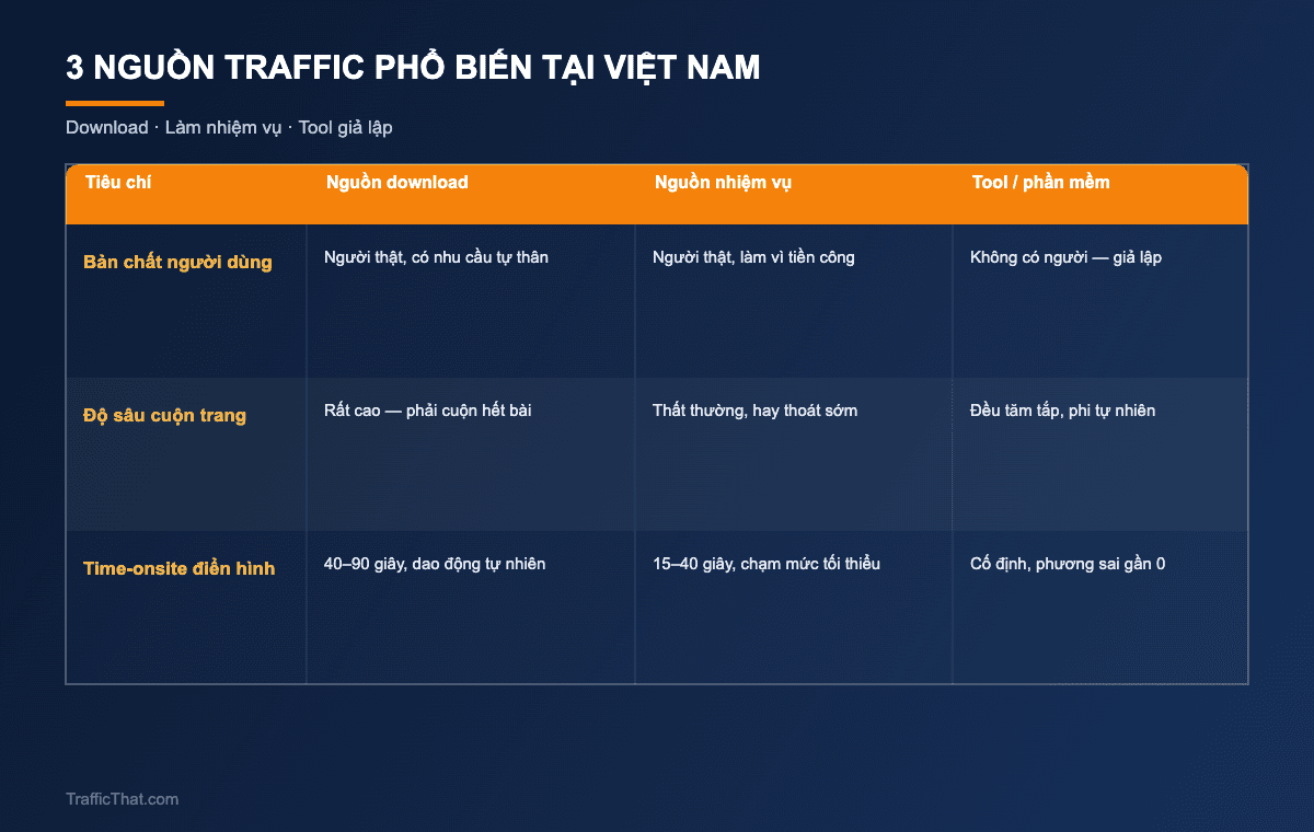 3 nguồn traffic phổ biến tại Việt Nam - nguồn download, nguồn nhiệm vụ, tool giả lập