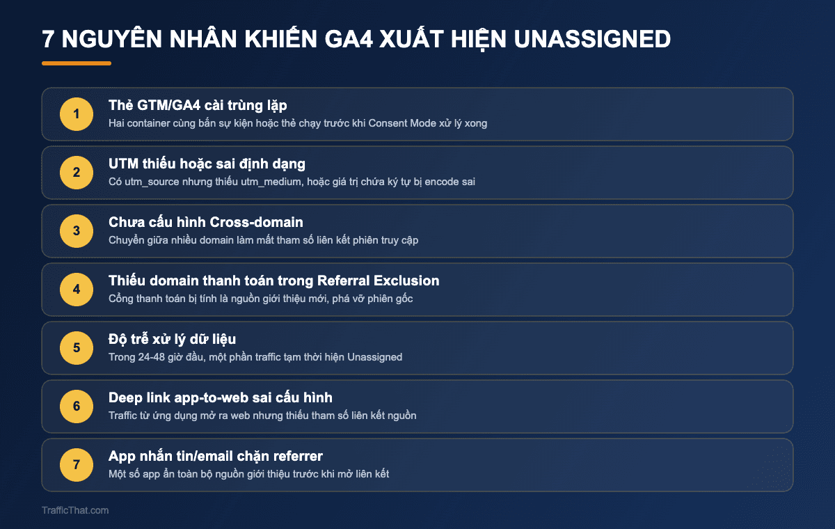 Danh sách 7 nguyên nhân khiến GA4 xuất hiện kênh Unassigned