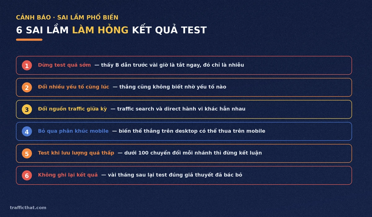 6 sai lầm làm hỏng kết quả A/B test Danh sách 6 sai lầm phổ biến làm hỏng kết quả A/B testing landing page