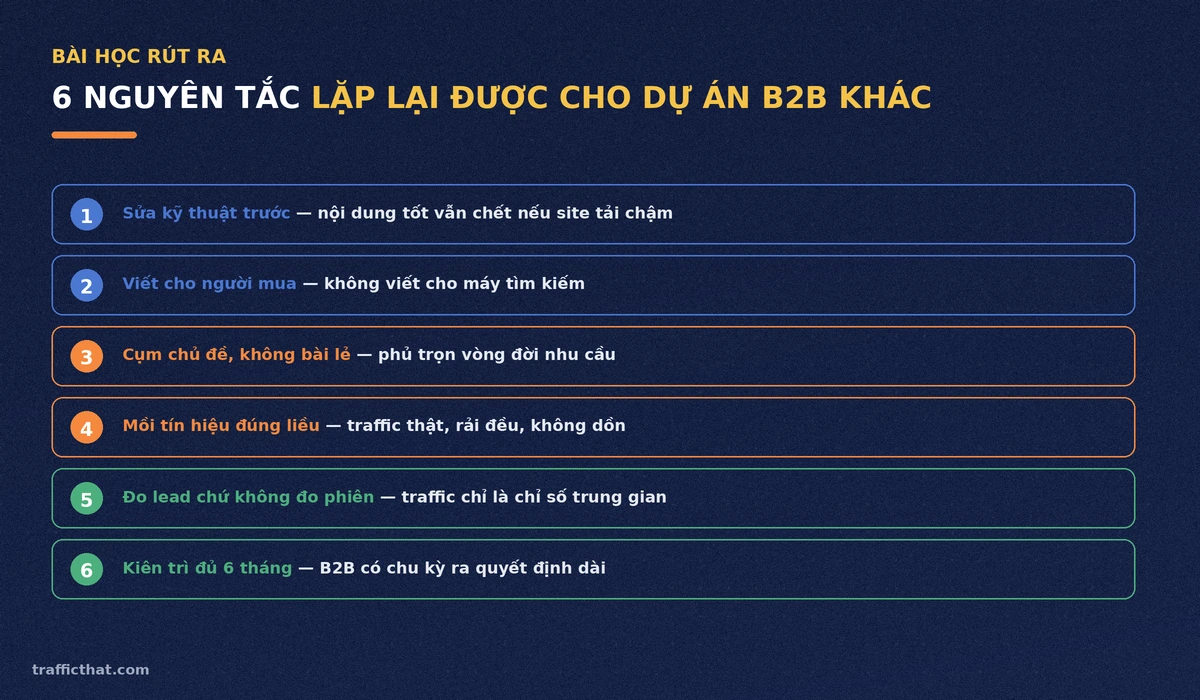 6 nguyên tắc lặp lại được cho dự án B2B Danh sách 6 nguyên tắc rút ra từ case study tăng trưởng traffic B2B