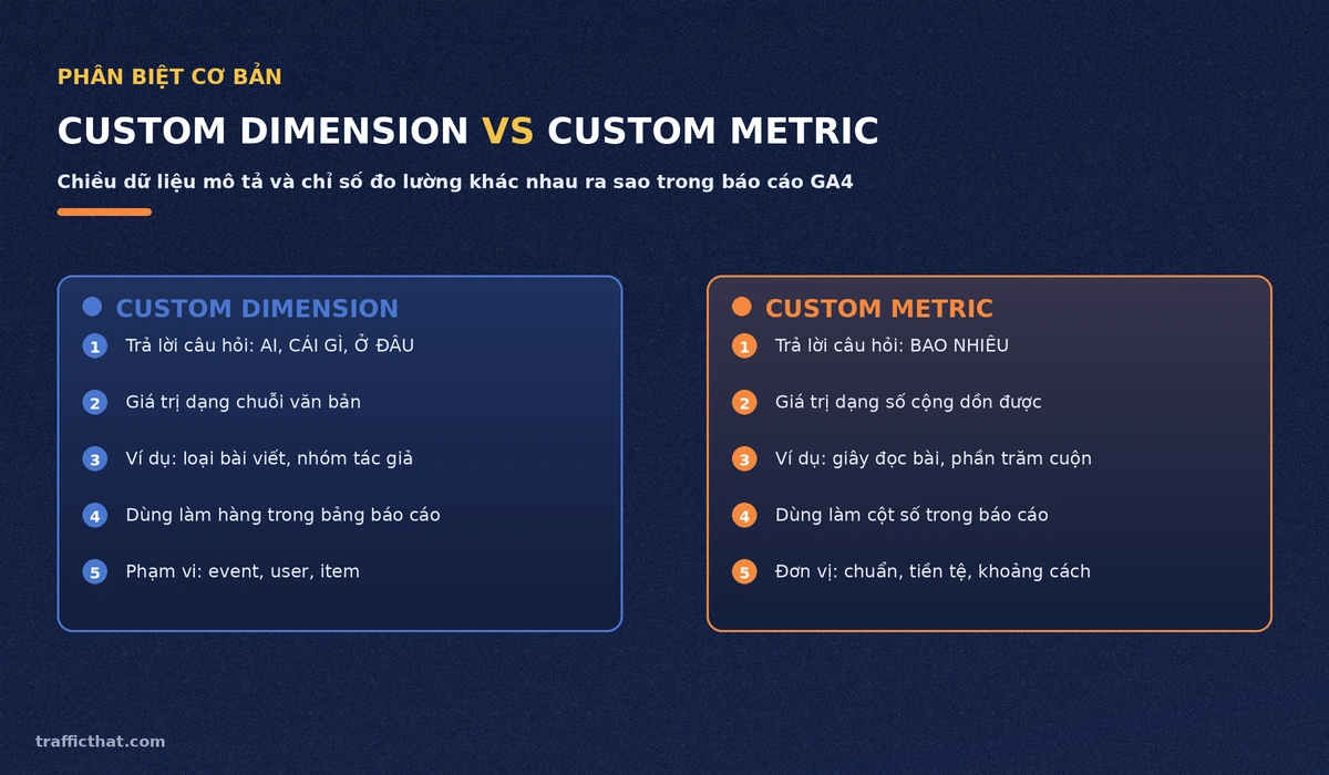 So sánh Custom Dimension và Custom Metric trong GA4 So sánh Custom Dimension và Custom Metric trong GA4