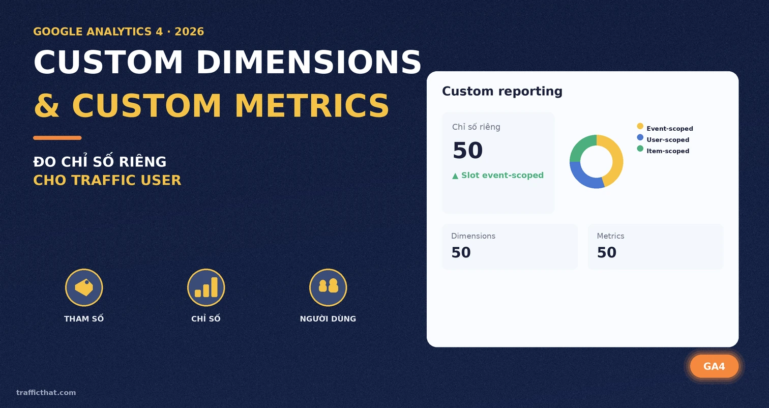 Custom Dimensions và Custom Metrics trong GA4 Custom Dimensions và Custom Metrics trong GA4 — đo chỉ số riêng cho traffic user