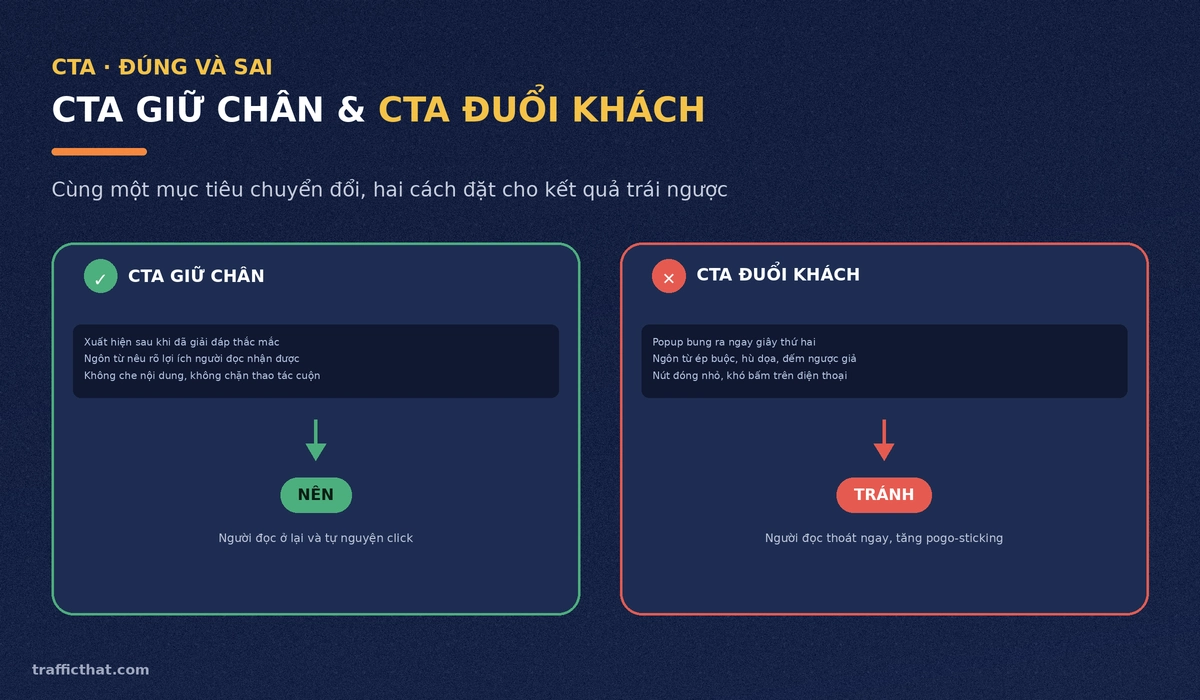 So sánh CTA giữ chân và CTA đuổi khách So sánh CTA giữ chân người đọc và CTA đuổi khách thoát trang
