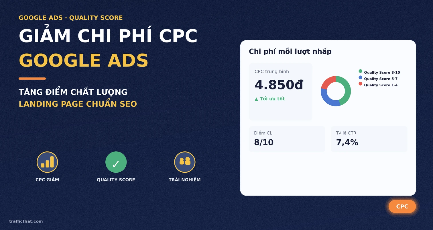 Biểu đồ minh họa cách giảm chi phí CPC Google Ads nhờ tăng điểm chất lượng landing page