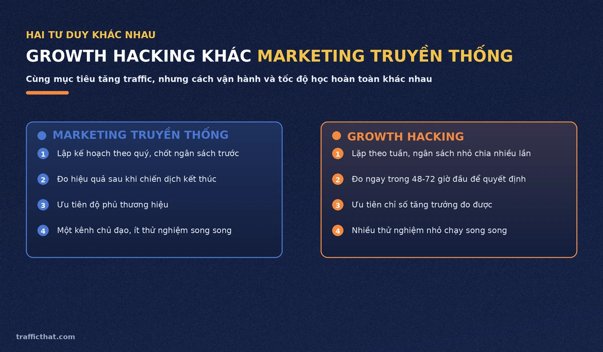 So sánh tư duy growth hacking và marketing truyền thống trong việc kéo traffic