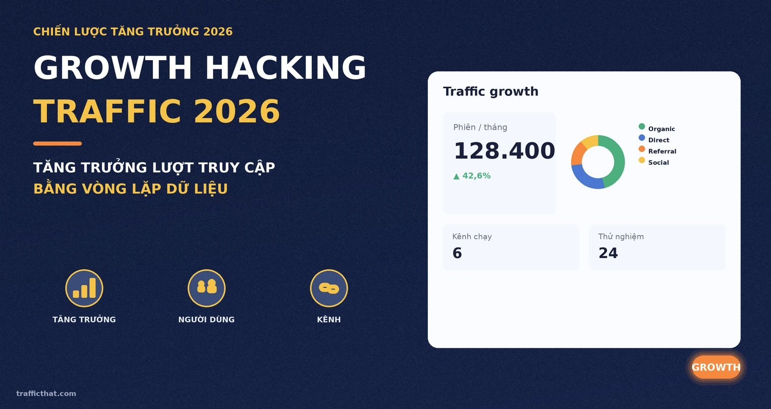 Biểu đồ tăng trưởng traffic theo chiến lược growth hacking 2026