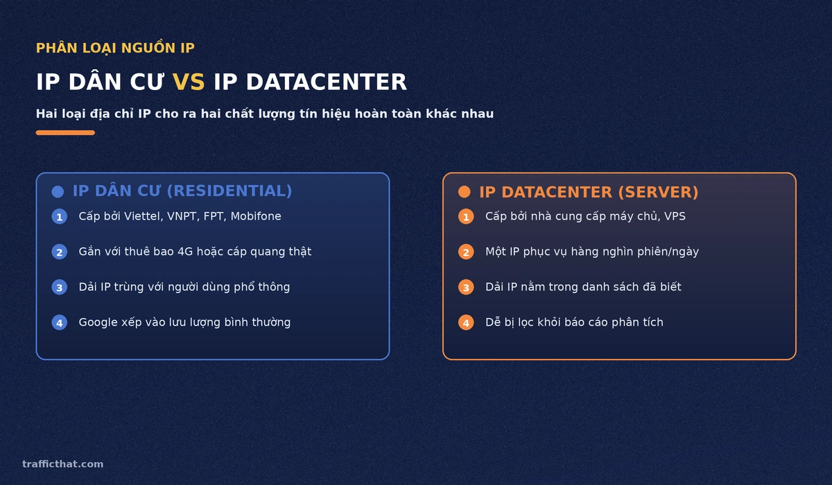 So sánh IP dân cư (residential) của nhà mạng Viettel, VNPT, FPT với IP datacenter từ máy chủ VPS