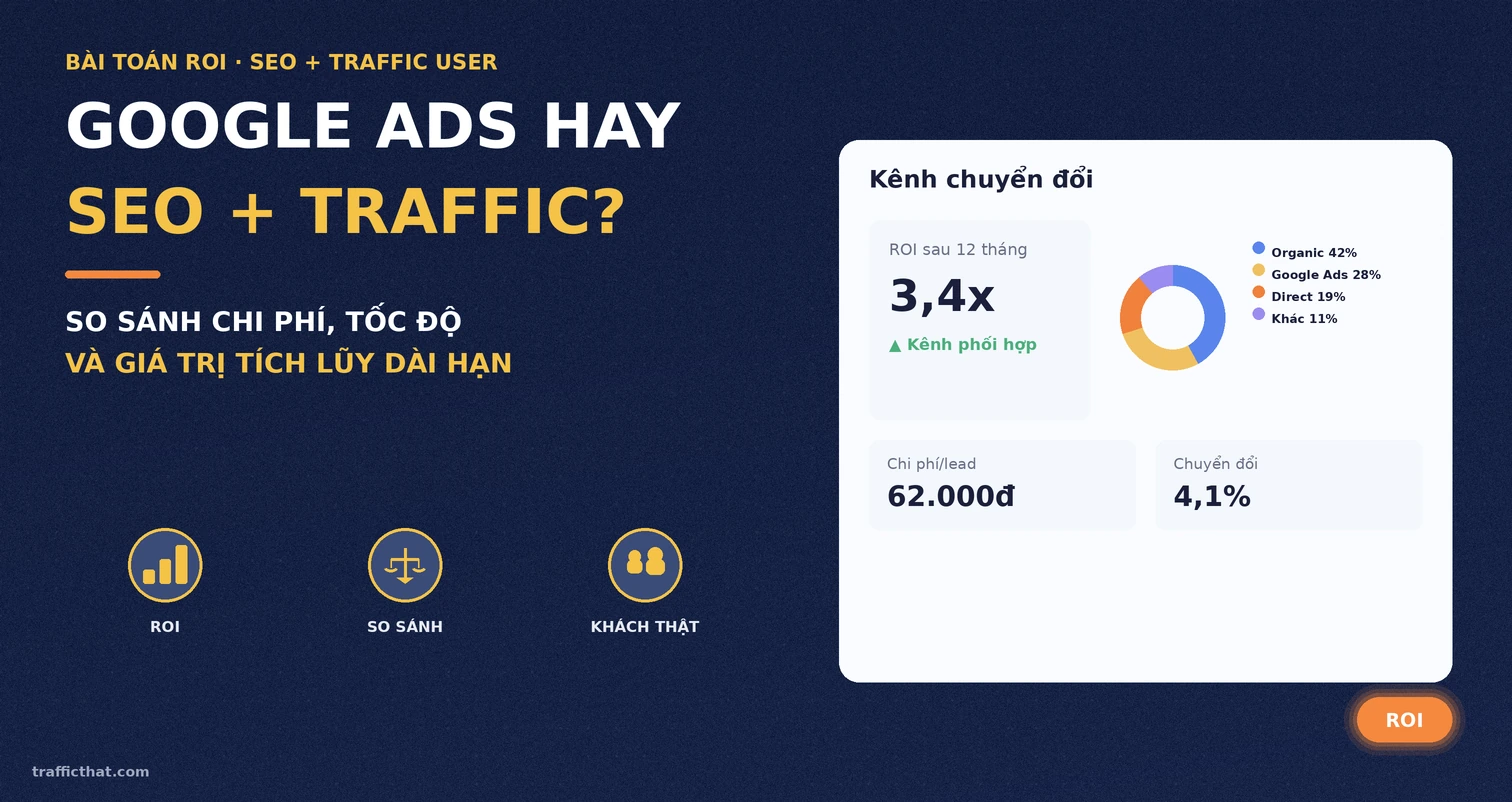 Biểu đồ so sánh ROI giữa Google Ads và SEO kết hợp traffic user
