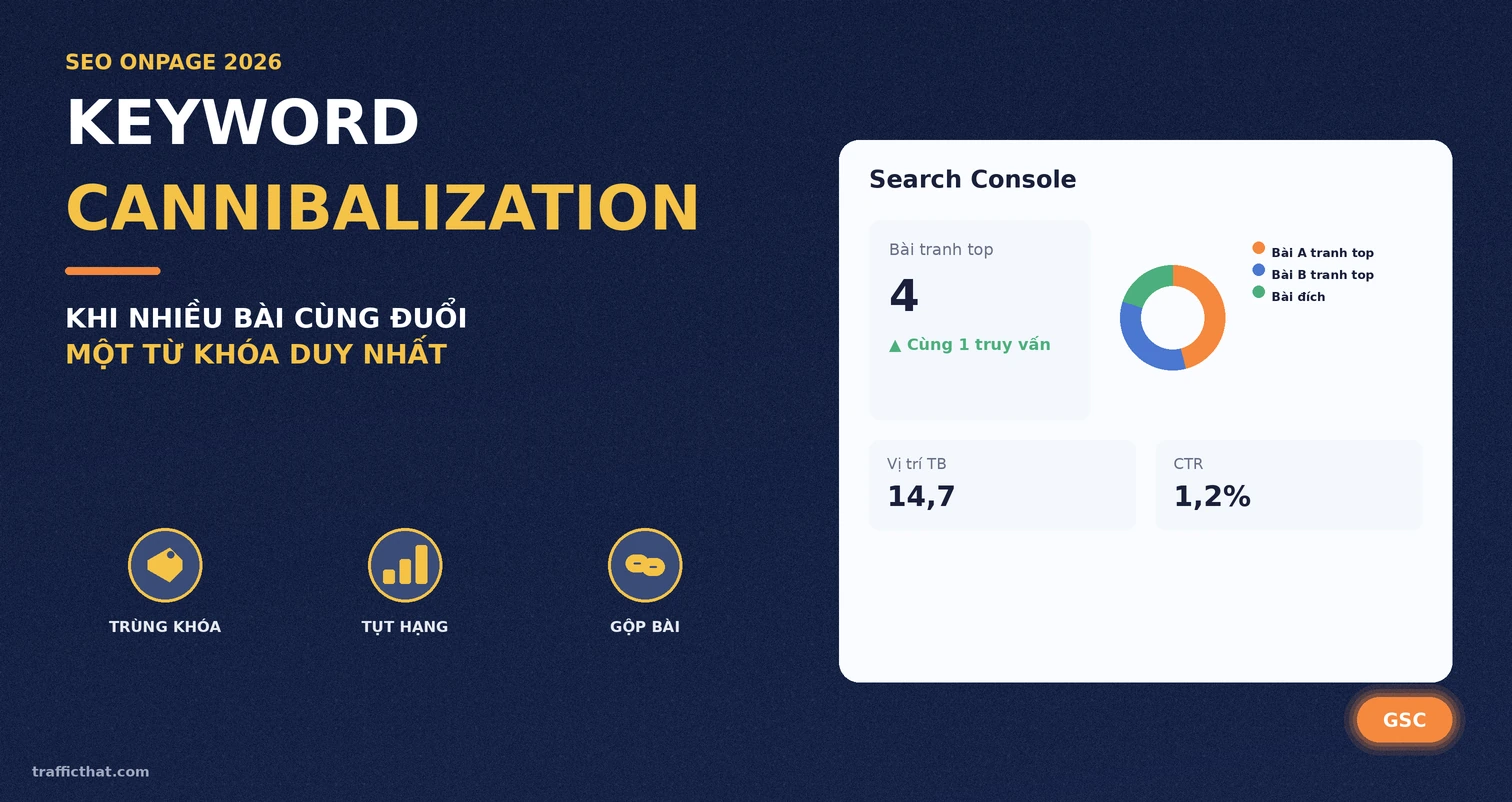 Keyword Cannibalization là gì (2026) Keyword Cannibalization là gì - minh họa nhiều bài viết cùng tranh một từ khóa trên Search Console