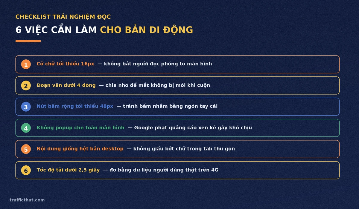 Checklist 6 việc cần làm để tối ưu trải nghiệm đọc trên thiết bị di động chuẩn SEO