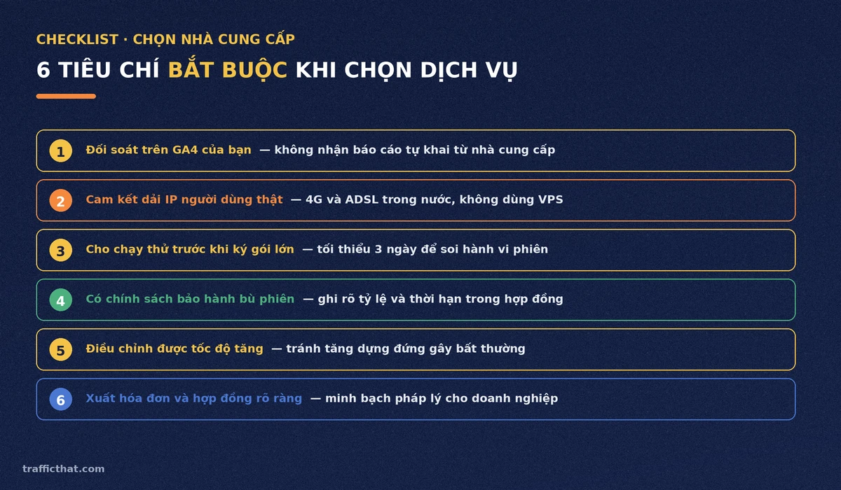 6 tiêu chí bắt buộc khi chọn dịch vụ traffic direct