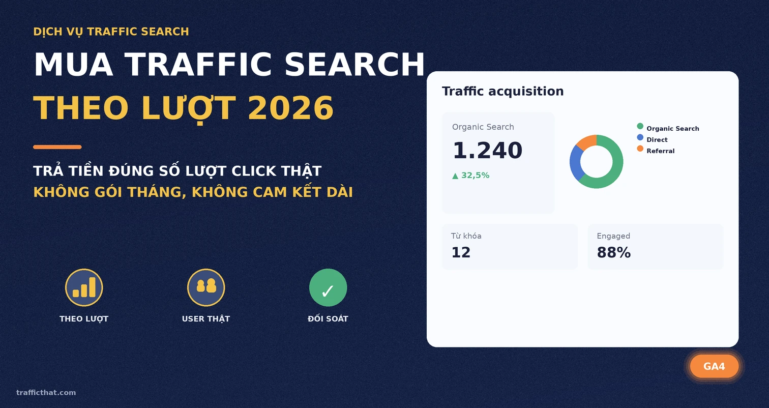 Mua traffic search Google theo lượt 2026 – trả tiền đúng số lượt click thật
