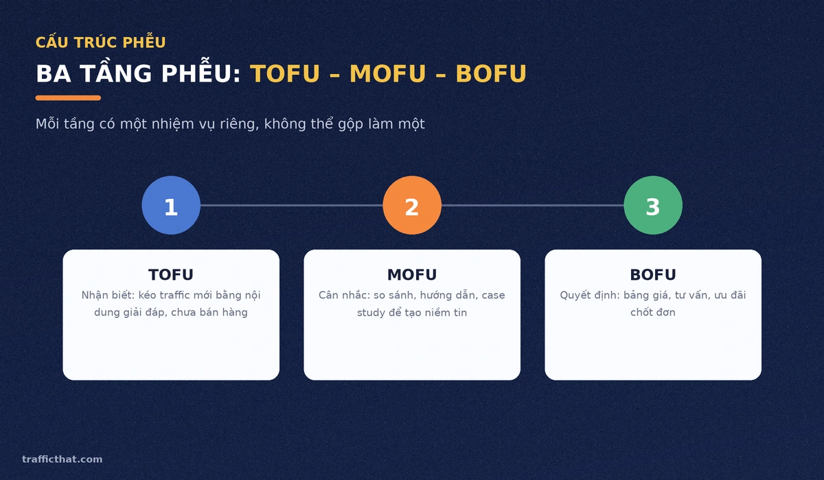 Ba tầng phễu marketing TOFU MOFU BOFU Ba tầng phễu marketing TOFU, MOFU, BOFU và nhiệm vụ riêng của từng tầng