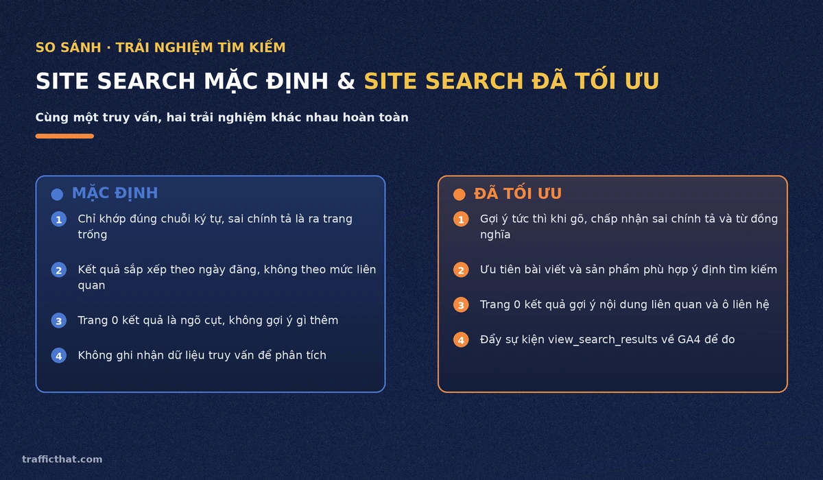 So sánh site search mặc định và site search đã tối ưu trên website