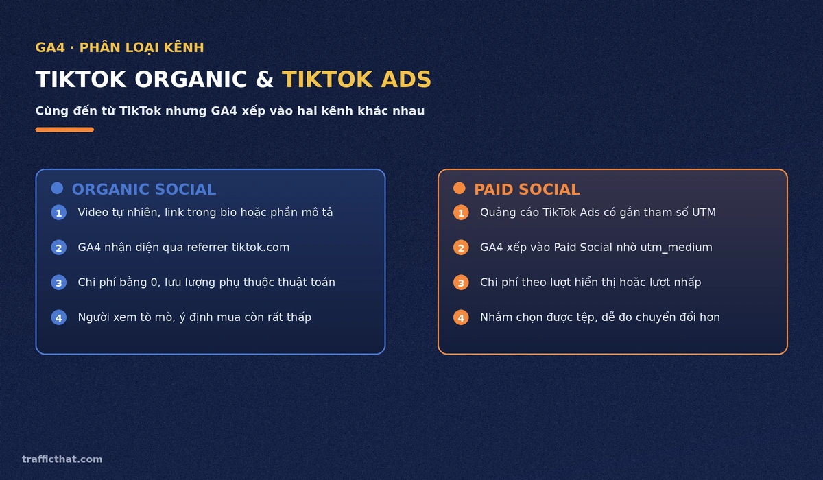 TikTok Organic Social và Paid Social trong GA4