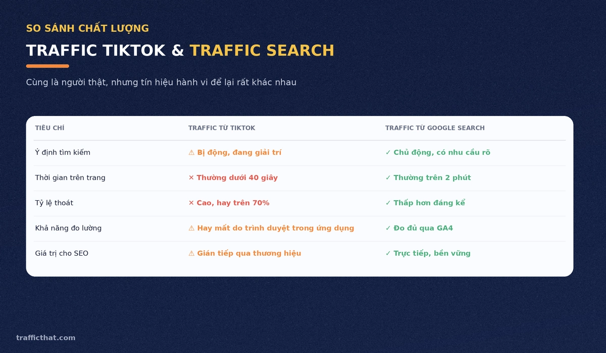 So sánh traffic TikTok và traffic Google Search