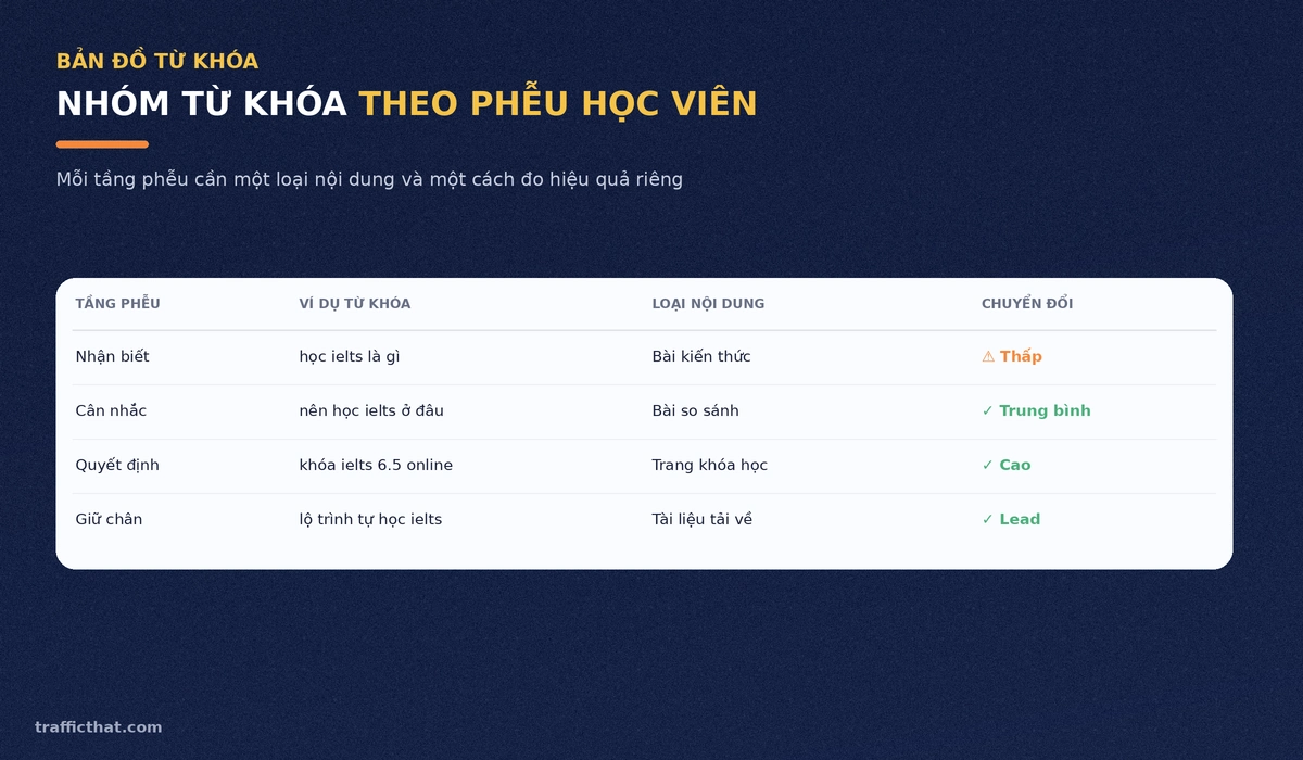 Nhóm từ khóa theo phễu học viên Nhóm từ khóa theo phễu học viên
