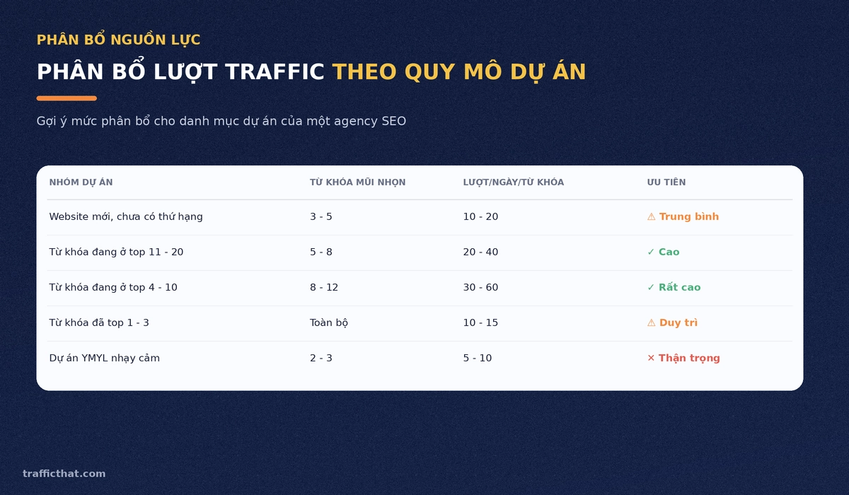 Phân bổ lượt traffic user theo quy mô dự án của agency