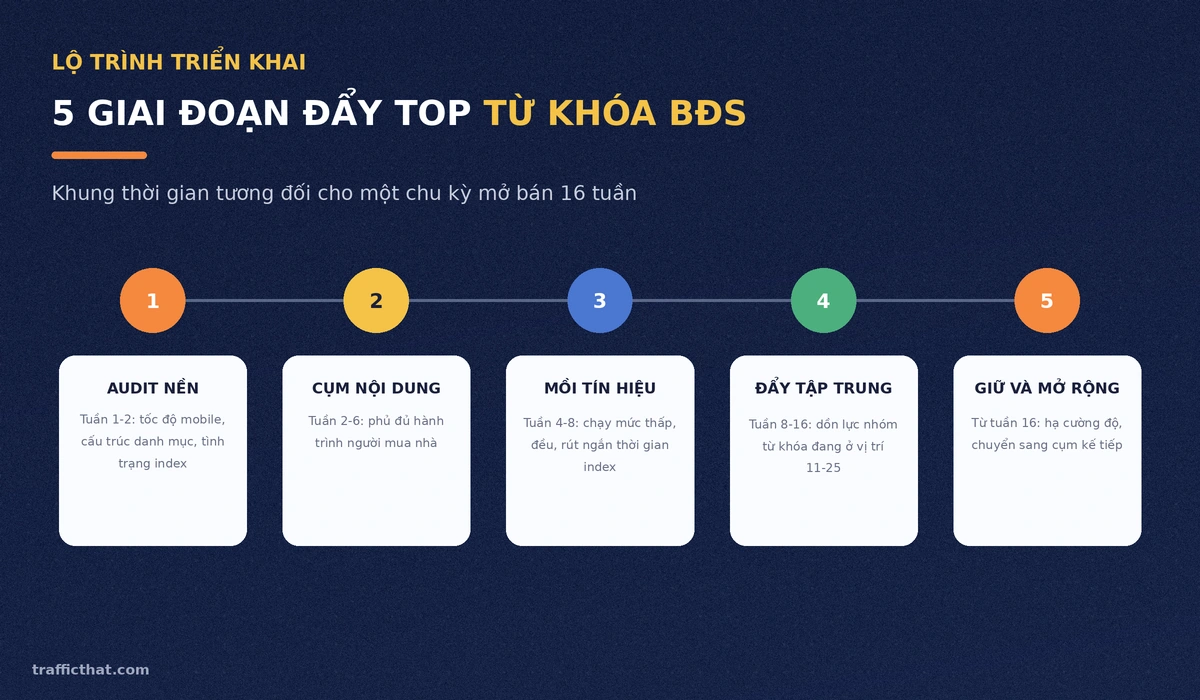 Lộ trình 5 giai đoạn đẩy top từ khóa bất động sản cạnh tranh