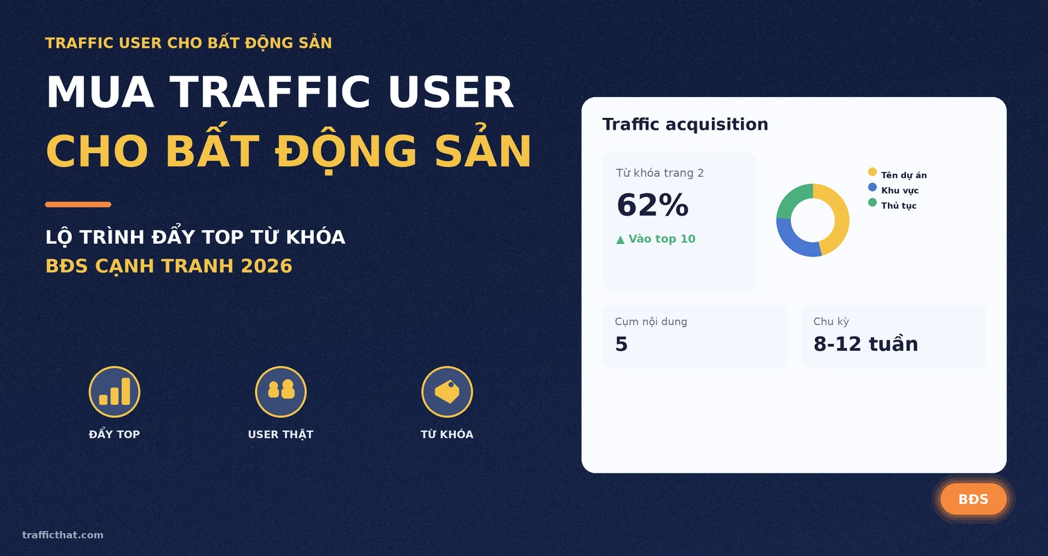 Mua traffic user cho bất động sản: lộ trình đẩy top từ khóa BĐS cạnh tranh 2026