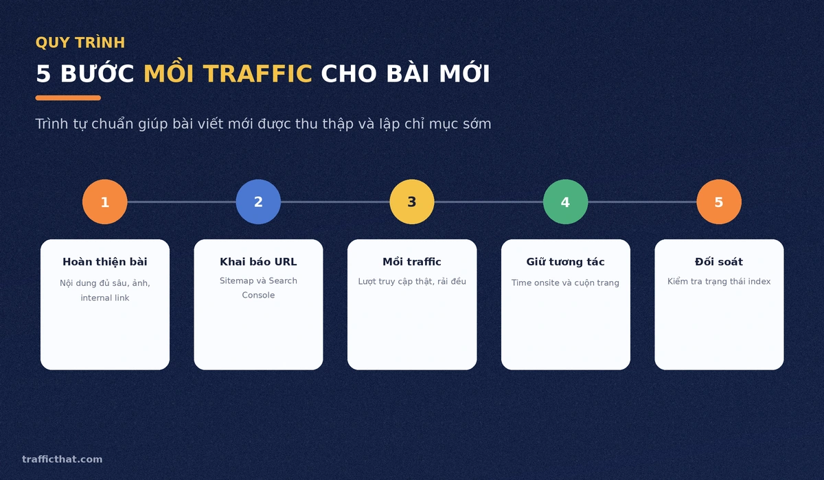 Quy trình 5 bước mồi traffic cho bài viết mới để index nhanh