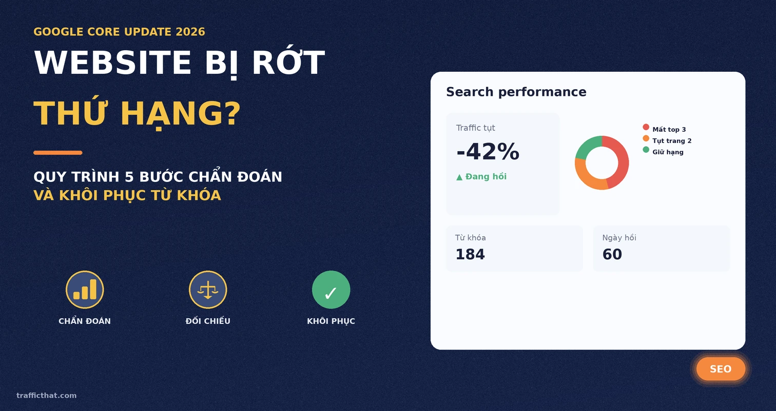 Website bị rớt thứ hạng sau Google Core Update Website bị rớt thứ hạng sau Google Core Update: quy trình 5 bước chẩn đoán và khôi phục từ khóa