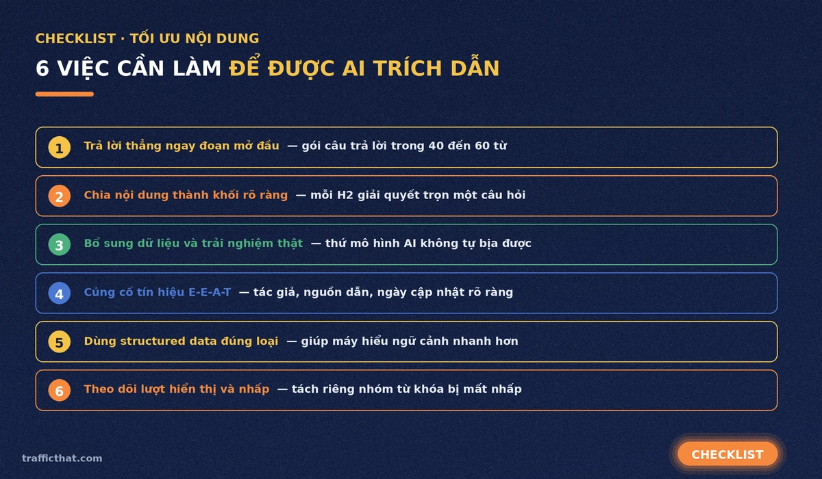 Checklist 6 việc cần làm để được AI Overviews trích dẫn Checklist 6 việc cần làm để nội dung website được AI Overviews trích dẫn