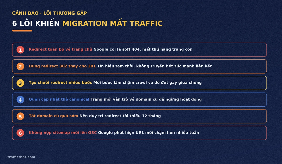 Danh sách 6 lỗi phổ biến khiến website mất traffic sau khi đổi tên miền