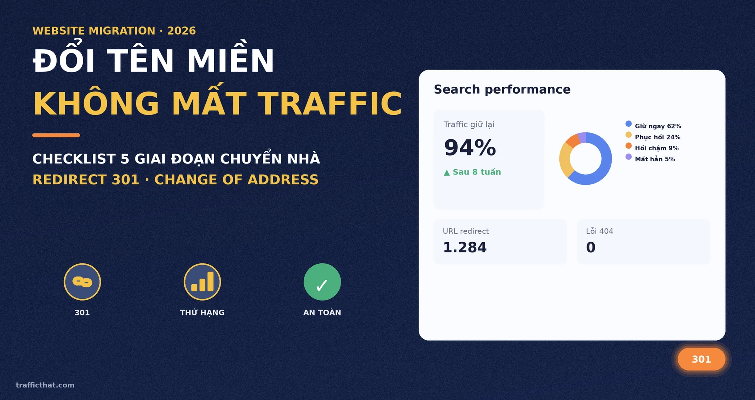 Đổi tên miền không mất traffic: checklist 5 giai đoạn website migration 2026