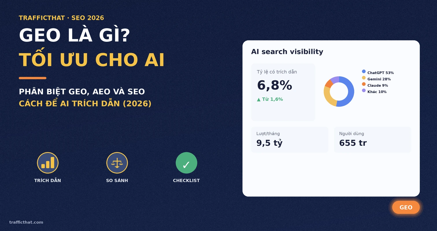 GEO là gì - tối ưu cho công cụ AI 2026 GEO là gì? Phân biệt GEO, AEO và SEO — tối ưu để AI trích dẫn website 2026
