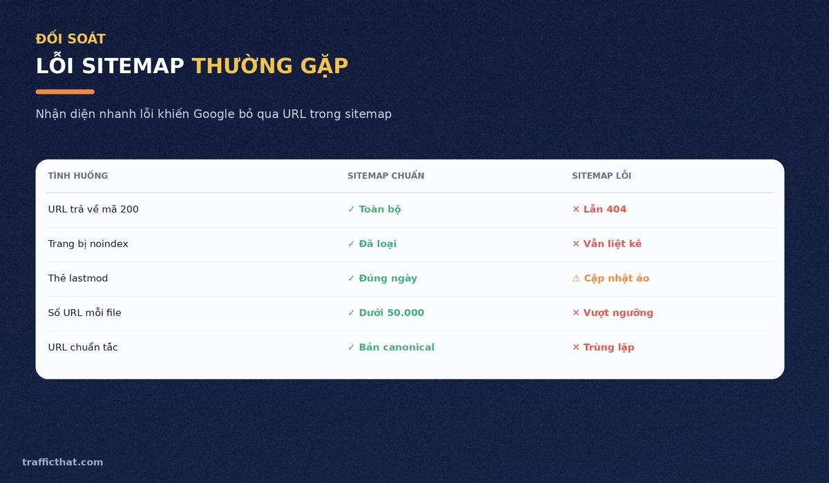Các lỗi sitemap thường gặp và cách nhận diện