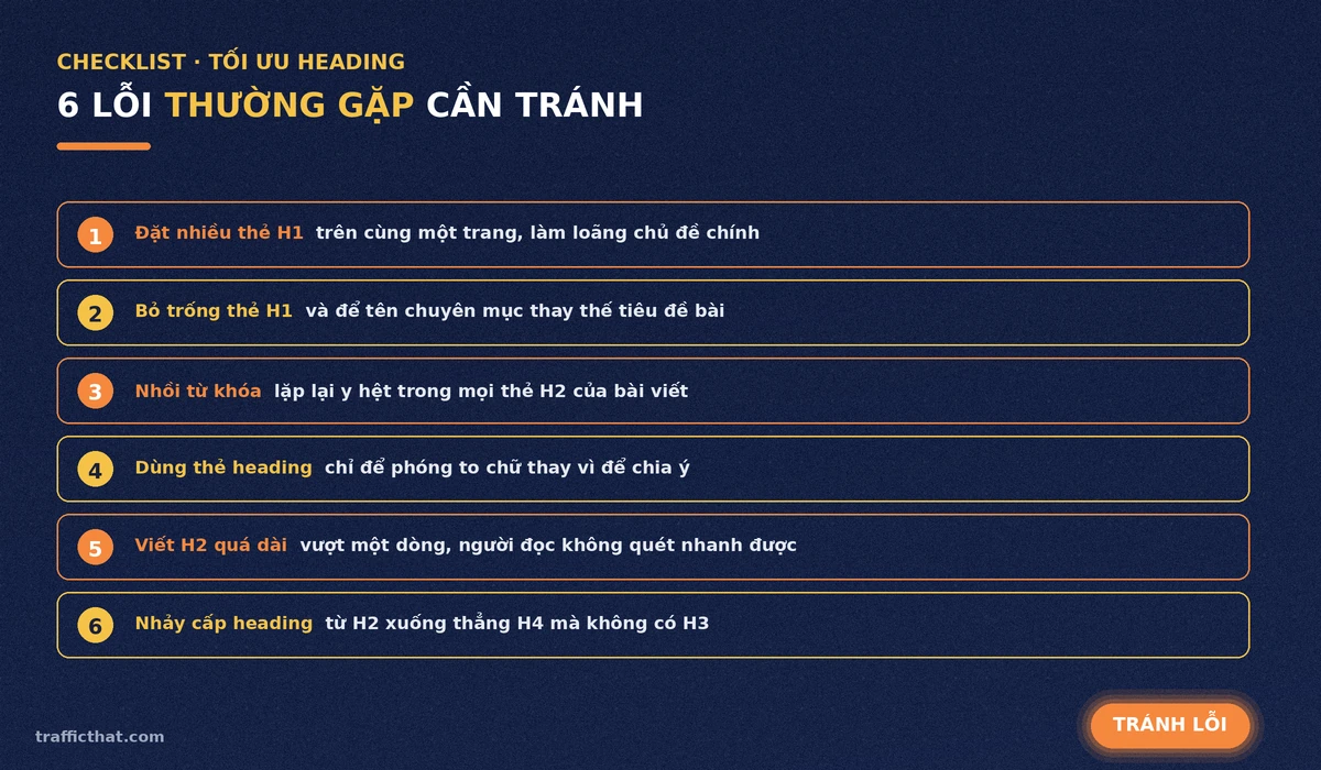 Danh sách 6 lỗi thường gặp khi sử dụng thẻ heading trên website cần tránh khi tối ưu SEO