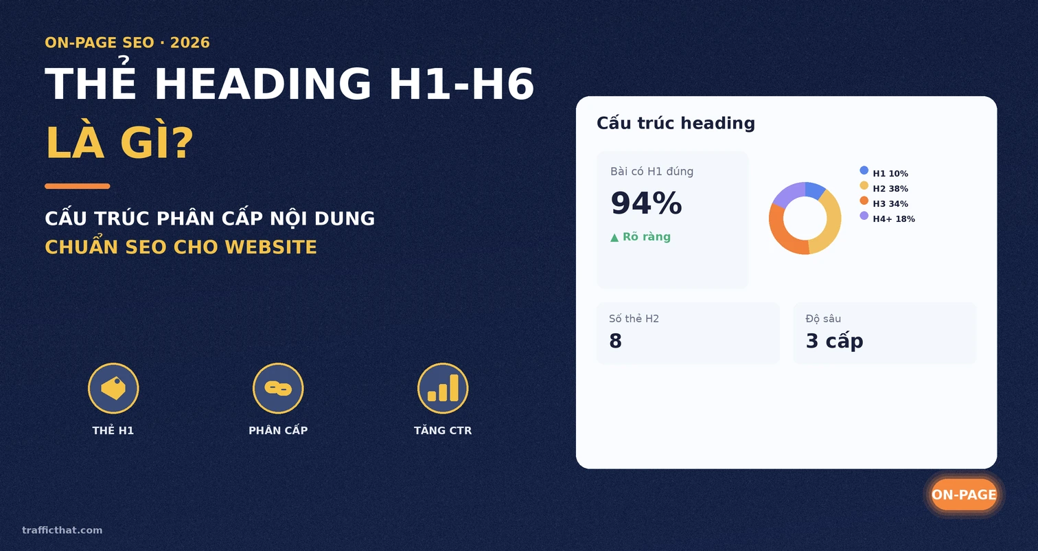 Minh họa cấu trúc phân cấp thẻ heading H1-H6 chuẩn SEO cho website năm 2026