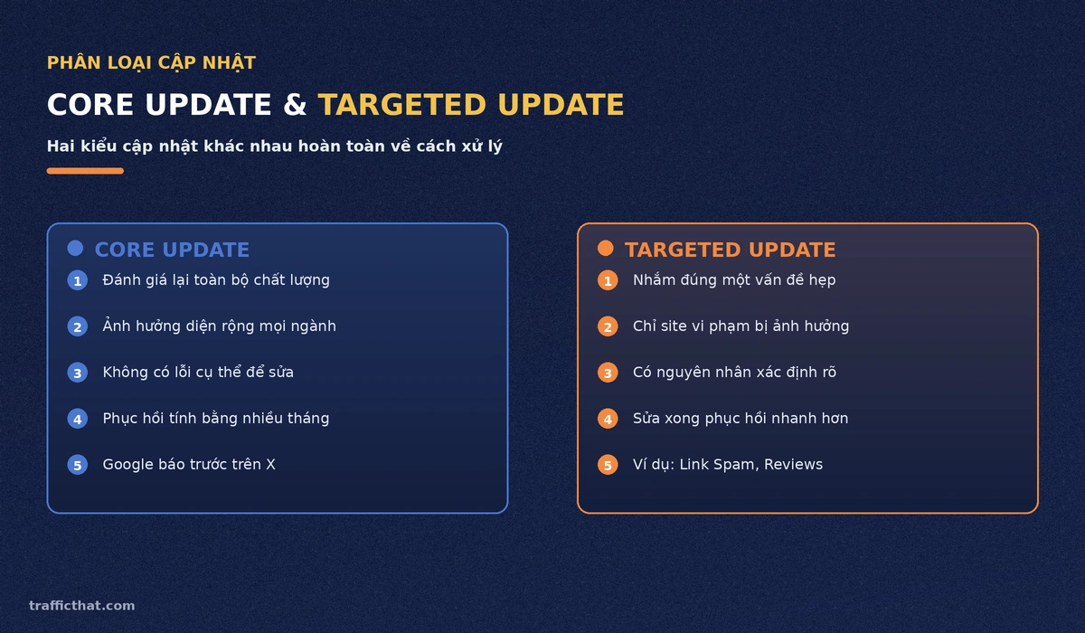 So sánh Core Update và Targeted Update của thuật toán Google